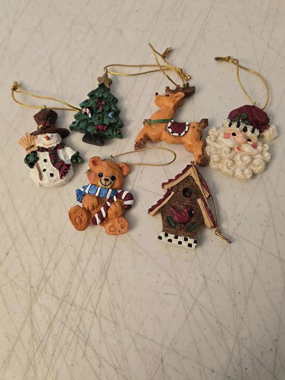 Lot of 6 Resin Miniature Christmas Ornaments Santa Snowman Reindeer 2